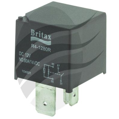 BRITAX HIGH POWER MINI RELAY 12V 80a 4 PIN N/O RESISTOR TYPE SEALED