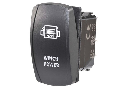 12/24V Off/On LED Illuminated Sealed Rocker Switch with "Winch Power" Symbol (Red)