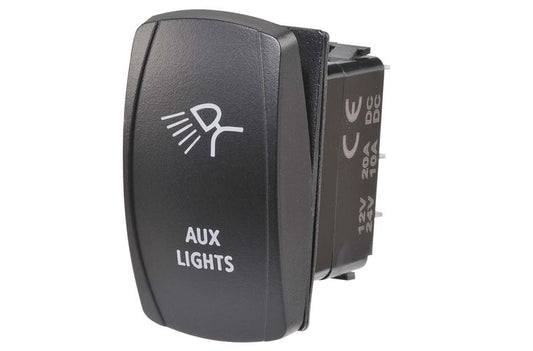 12/24V Off/On LED Illuminated Sealed Rocker Switch with "Aux Lights" Symbol (Blue)