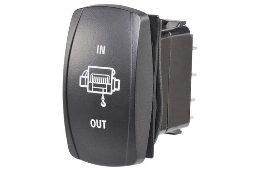 12/24V Momentary (On)/Off/Mom(On) Illuminated Sealed Rocker Switch with "Winch" Symbol